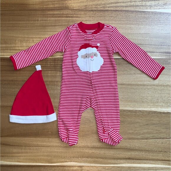 Carters Baby Red & White Striped Santa One-Piece Footed Pajamas Christmas Outfit - Picture 5 of 8